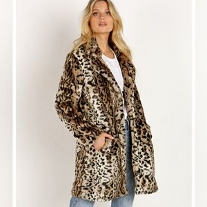 BB Dakota Faux Fur Leopard Print Coat